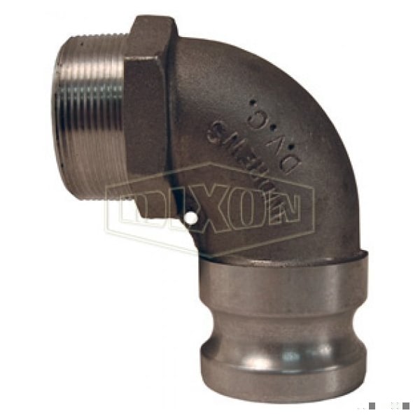 Type F 90Deg Cam and Groove Elbow, 1-1/2 in, Male Adapter x MNPT, Aluminum, Domestic